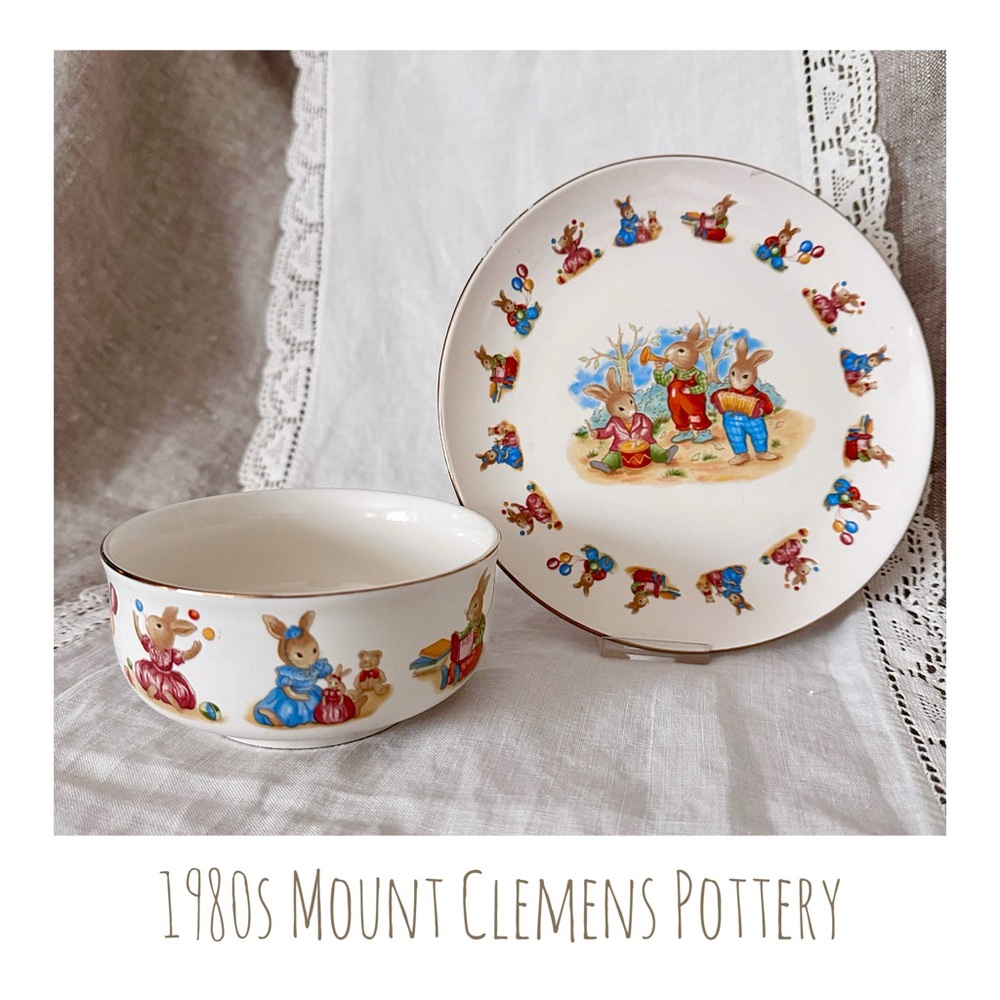 1980s Mount Clemens Pottery child’s plate & bowl
